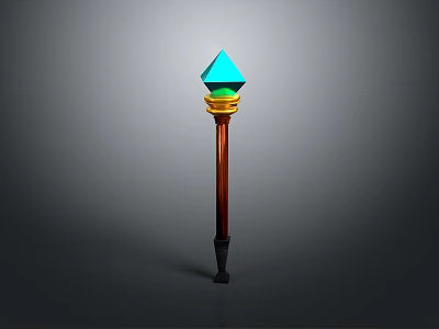 Fantasy Magic Staff With Blue Diamond Top Yellow Rings Brown Pole And Black Base 3d model