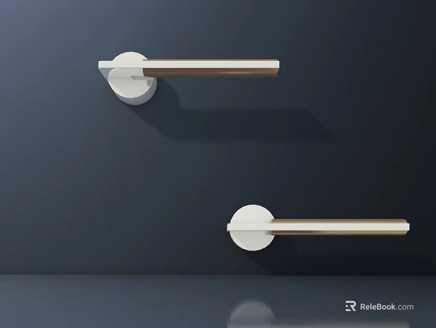 Two Modern Door Handles with Sleek Metallic Finish on Dark Background Wall 3d model 