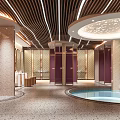 Luxurious SPA Sauna Interior With Waterfall Pool And Ambient Lighting 3d model