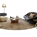 Curved Casual Sofa Set With Round Geometric Rug Coffee Table And Floor Lamp
