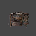 Old Rusty Functional Vehicle With Metal Bucket And Four Small Wheels 3d model