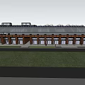 Modern Commercial Street With Traditional Archways Glass Curtain Walls Green Lawns And Water Features