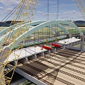 Modern Bridge Construction Site Featuring Cranes Steel Structure And Rail Tracks 3d model