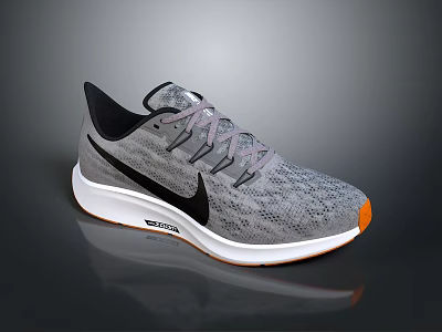 Lightweight Gray Running Shoes With Breathable Mesh Upper White Sole And Orange Toe Cap 3d model