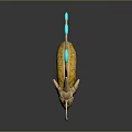 3D Fantasy Alien Creature Model With Yellow Beige Body And Blue Glowing Tentacles