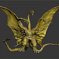 Golden Dragon Statue With Intricate Wings And Reflective Surface On Dark Background 3d model