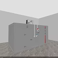 Public Facility Gray Fire Box With Red Stripes Doors And Emergency Safety Sign