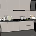 Modern Kitchen Interior Design With Gray Cabinets Countertop Appliances Green Plant And Window Blinds