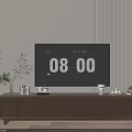 Modern Brown TV Stand with Multiple Drawers Green Plant and Decorative Items