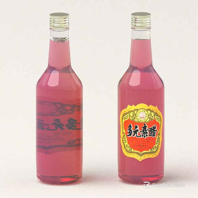 Duoyuan Shou Vinegar In Glass Bottles With Pink Liquid And Chinese Labels 3d model 