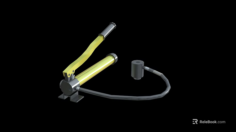 Industrial Hydraulic Equipment With Yellow Cylinder Black Hose And Pump Unit 3d model 