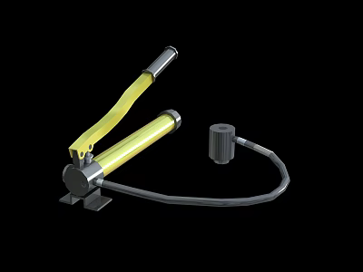 Industrial Hydraulic Equipment With Yellow Cylinder Black Hose And Pump Unit 3d model