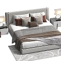 Elegant Modern Double Bed Interior With Soft Headboard Multiple Pillows Bedspread Nightstands And Table Lamps 3d model