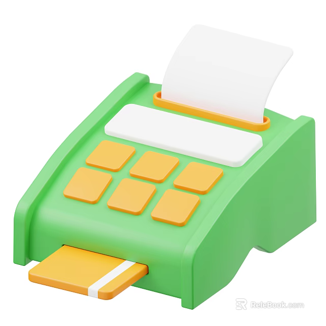 Smart Machine Green Cash Register Featuring Yellow Buttons White Receipt Paper And Yellow Drawer 3d model 