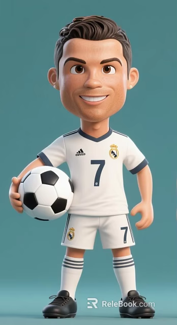 Man in White Real Madrid Jersey with Number 7 Holding Soccer Ball 3d model 