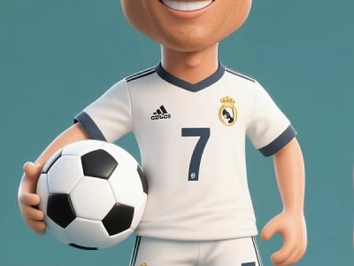Man in White Real Madrid Jersey with Number 7 Holding Soccer Ball 3d model