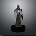 Man in Armor with Helmet Cape Shield and Sword on Black Base