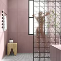 Modern Partition Interior Design With Metal Frame Geometric Pattern And Pink Wall 3d model