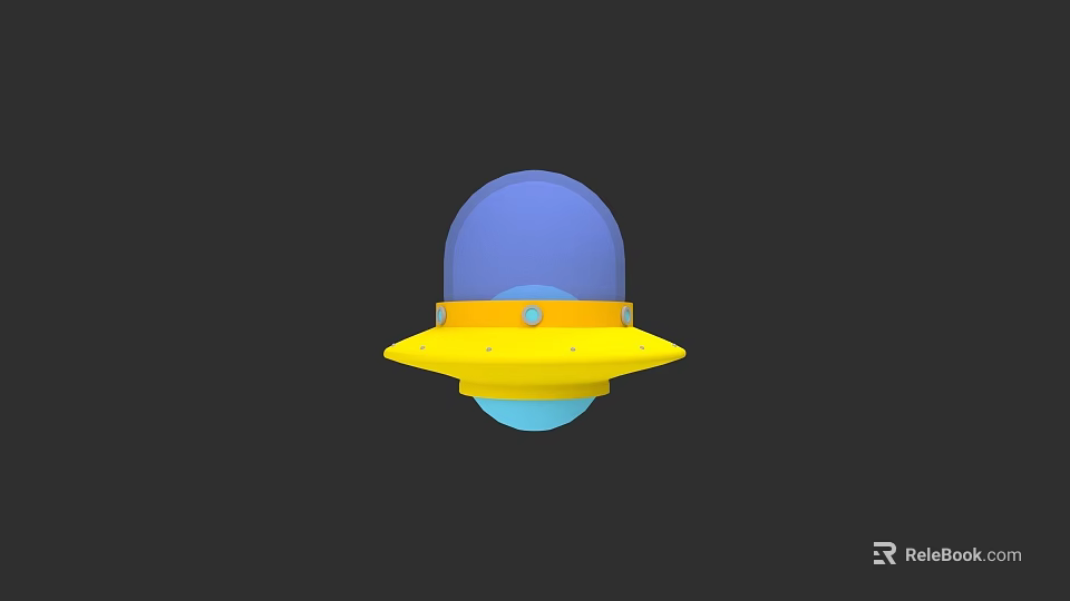 3D Cartoon UFO Illustration With Blue Dome Yellow Base And Black Background 3d model 