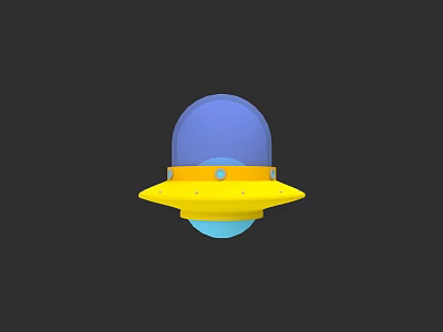 3D Cartoon UFO Illustration With Blue Dome Yellow Base And Black Background 3d model