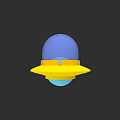 3D Cartoon UFO Illustration With Blue Dome Yellow Base And Black Background