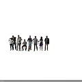 Diverse Group of People in Various Poses Standing and Sitting Together Casually