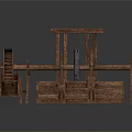 Vintage Industrial Equipment Wooden Mechanical Structure With Wheel And Support Frames