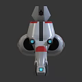 Futuristic Cartoon Style Aircraft White Red Body With Antenna Circular Structure And Propellers