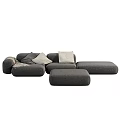 Modern Modular Sectional Sofa Design With Gray Fabric Throw Pillows And Ottoman 3d model