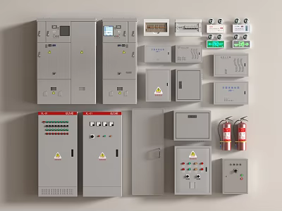Public Facility Electrical Control Cabinets Distribution Boxes And Fire Safety Equipment 3d model