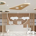 Bright Kindergarten Reception Area With Wooden Decor And Cloud Elements 3d model
