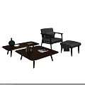 Modern Comfortable Striped Fabric Accent Chair With Wooden Frame Ottoman And Coffee Table