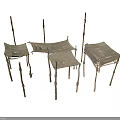 Handcrafted Rustic Furniture Stools With Wooden Sticks And Fabric Seats