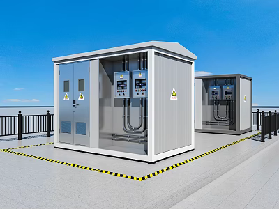 Outdoor Public Utility Electrical Distribution Equipment With Safety Warning Lines On Platform 3d model
