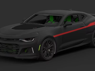 Black Sports Car Featuring Red Stripe Accent And Green Interior Seats 3d model