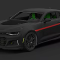 Black Sports Car Featuring Red Stripe Accent And Green Interior Seats