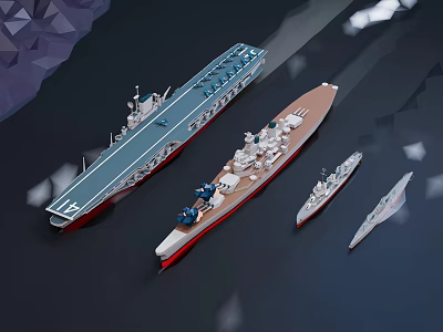 Various Types of Water Vehicles Including Aircraft Carriers and Warships as 3d model