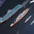 Various Types of Water Vehicles Including Aircraft Carriers and Warships as