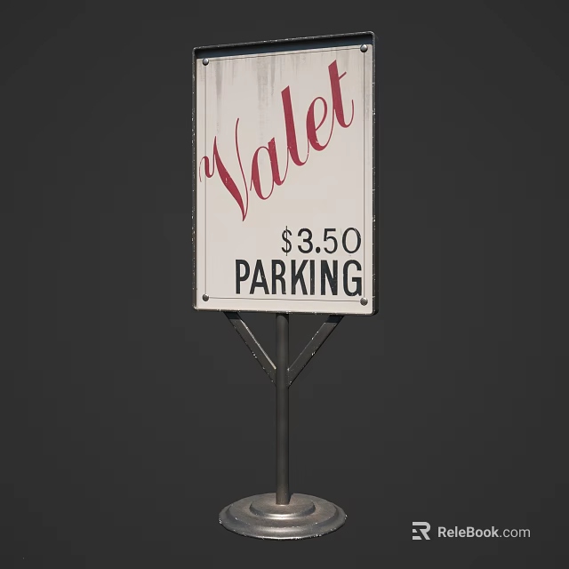 Standing Valet Parking Sign Displaying $3.50 Fee for Parking Services 3d model 