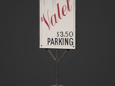 Standing Valet Parking Sign Displaying $3.50 Fee for Parking Services 3d model