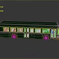 Dark Green Bus with Multiple Windows Doors and Interior Seats on Gray Background with Reflection