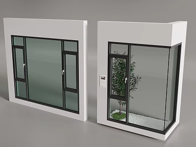 Casement Windows With Black Frames Clear Glass Modern Design And Small Tree Gravel Bed 3d model