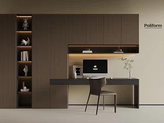 Modern Italian Bookcase Desk Integrated Cabinet 3d model