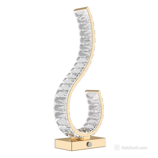 Elegant Curved Table Lamp With Crystal Accents And Gold Frame Base 3d model 