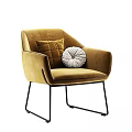 Modern Velvet Accent Chairs in Mustard and Grey with Decorative Pillows and Metal Legs