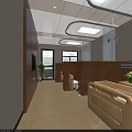 Hospital Ward Interior With Beds Windows Plants TV And Ceiling Lights