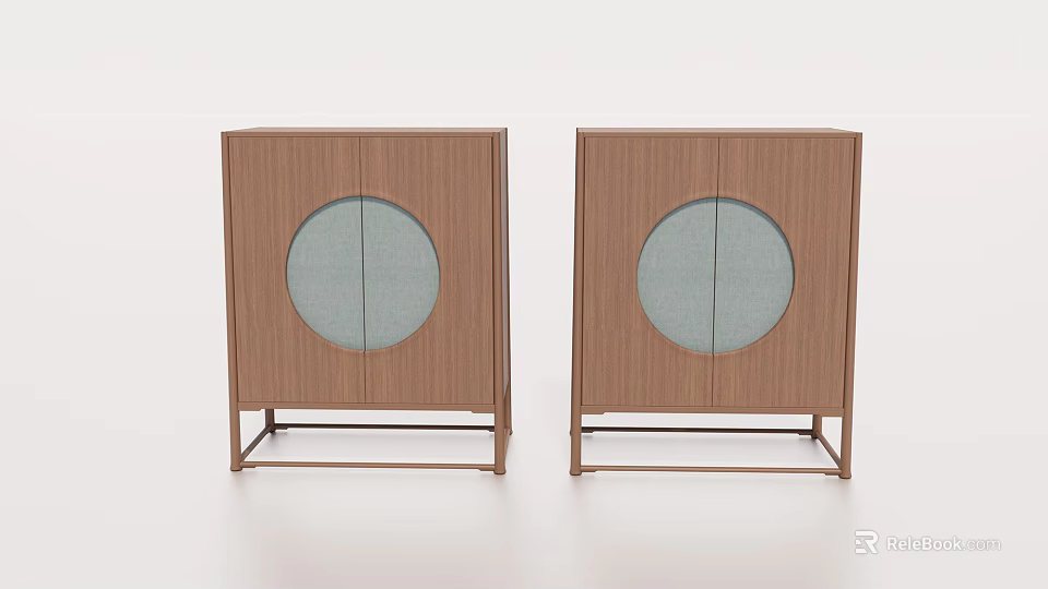 Modern Wooden Entryway And Side Cabinet With Circular Panel Design 3d model 
