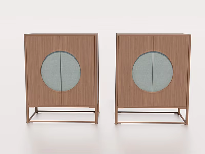 Modern Wooden Entryway And Side Cabinet With Circular Panel Design 3d model