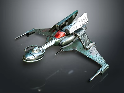 Futuristic Cosmic Spacecraft Model With Metallic Wings Red Core And Detailed Structure 3d model