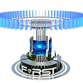 Modern Circular Display Cabinet With Blue Lighting Screen And FIRST Logo